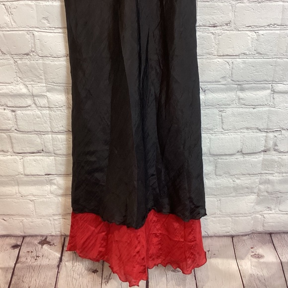 YELLOW LOTUS SANTA MONICA 100% SILK SLIP DRESS BLACK RED EUC SZ MED - Picture 4 of 6